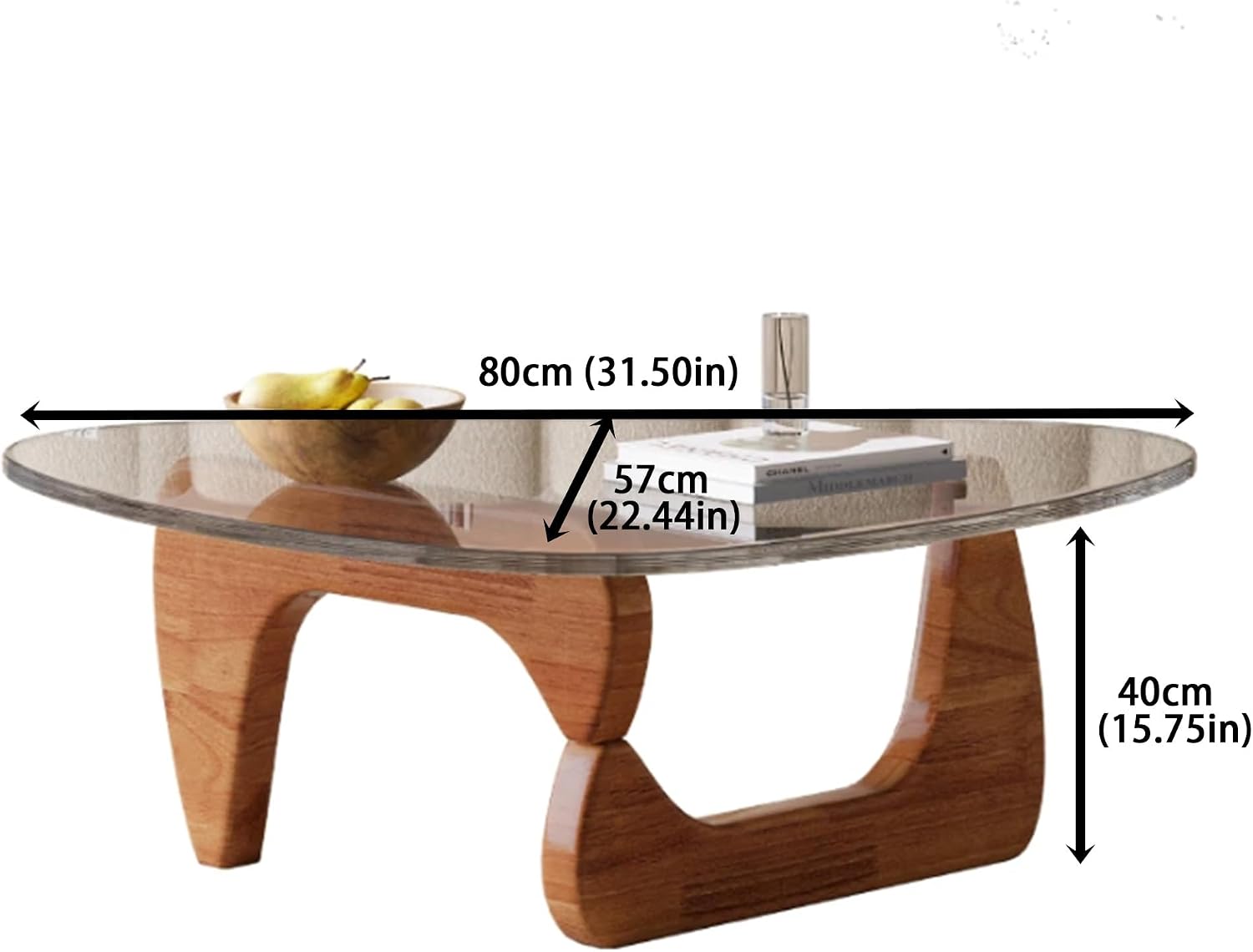EASYSOUL Modern Glass Coffee Table, 32.68' D x 22.44' W x 15.75' H, Abstract Round Tea Tables for Living Room Home Office Industrial Cocktail Tables (Walnut-Clear Glass, 32.68')