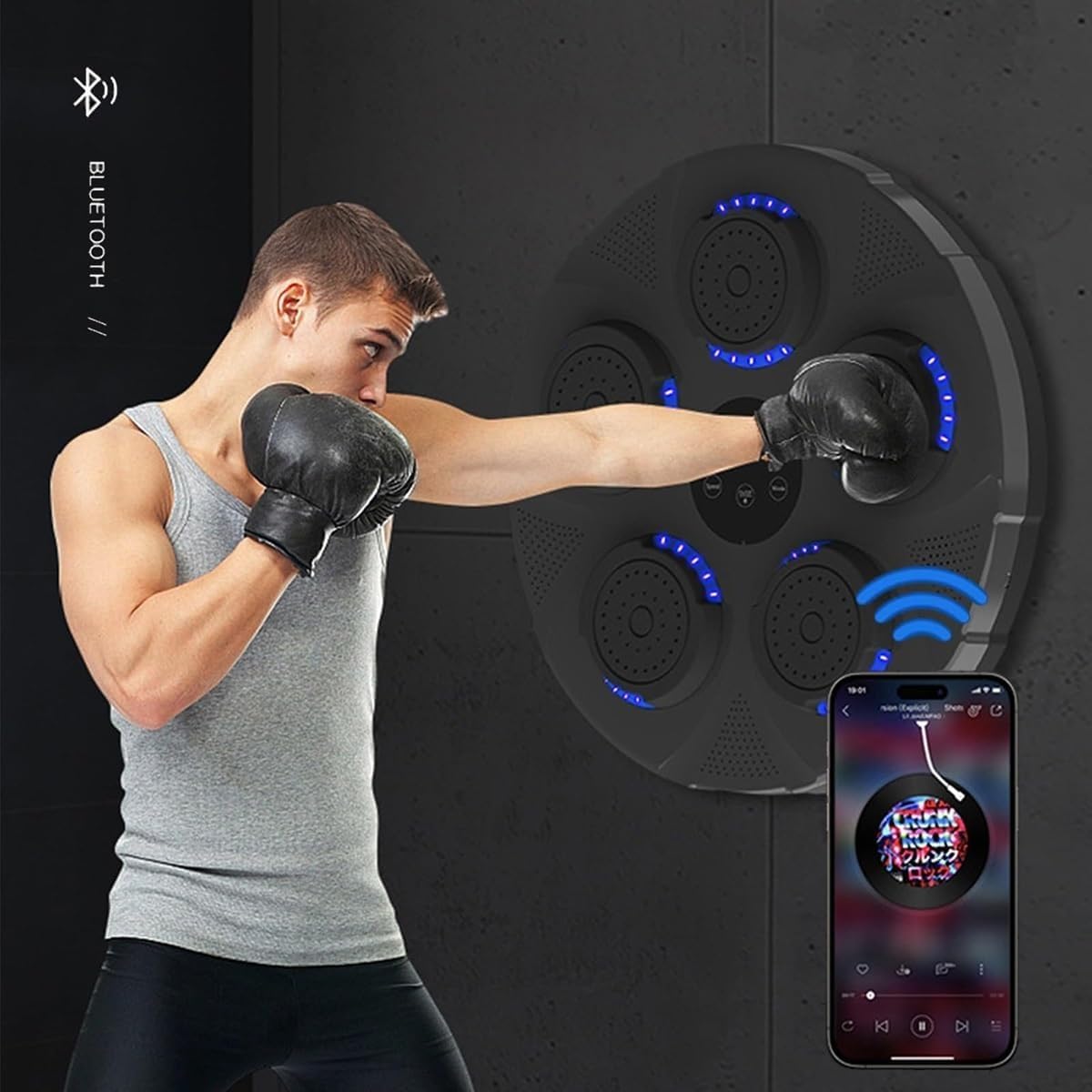Electronic Music Boxing Machine Wall Mounted Boxing Machine with Music and Lights, Smart Boxing Training Equipment with Boxing Gloves