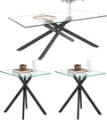 Glass 3 Piece Living Room Table Set,Glass Coffee Table and End Table Sets,Accent Table Sofa Table Sets with X-Designed Metal Legs and Tempered Glass Tabletop for Living Room Furniture (3, Black)