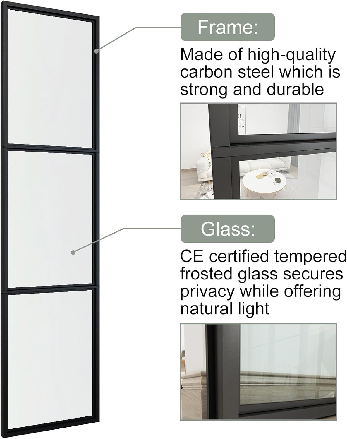 JUBEST 42 x 84 Inch Double Barn Door with 7FT Hardware Kit and Soft Close Mechanism Include, 2 Sets of 21in x 84in 3-Paneled Clear Glass with Carbon Steel Frame Barn Door, Easy to Install