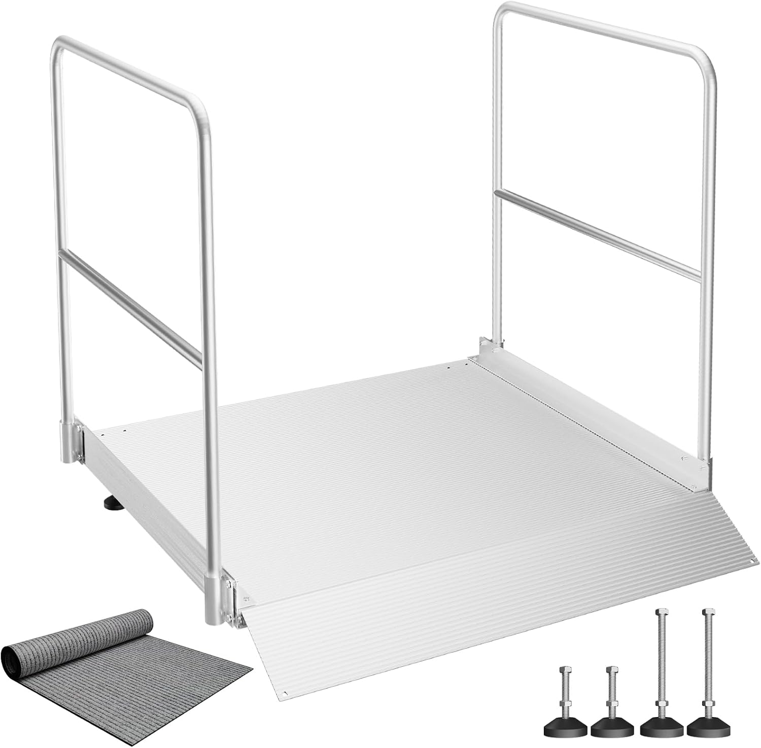 Aluminum Wheelchair Ramp with Handrails, Adjustable Height 3.4' to 7.2' & 880 lbs Capacity, Non-Slip Portable Threshold Ramp for Doorways, Steps, Curbs, Scooters and Walkers