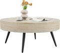 Round Coffee Table, Small Wood Stone Coffee Table with Storage, Modern Mid Century Circle Tables Accent Center Tables for Living Room Apartment Small Space (31.5''D-Stone Travertine Pattern)
