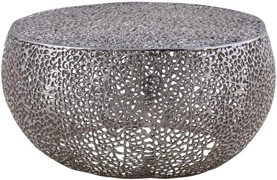 Pemberly Row Round Coffee Table, 32' W x 32' D x 16' H, Durable Aluminum Casting, Silver Finish, Modern Contemporary Design, Stylish Living Room Decor Centerpiece