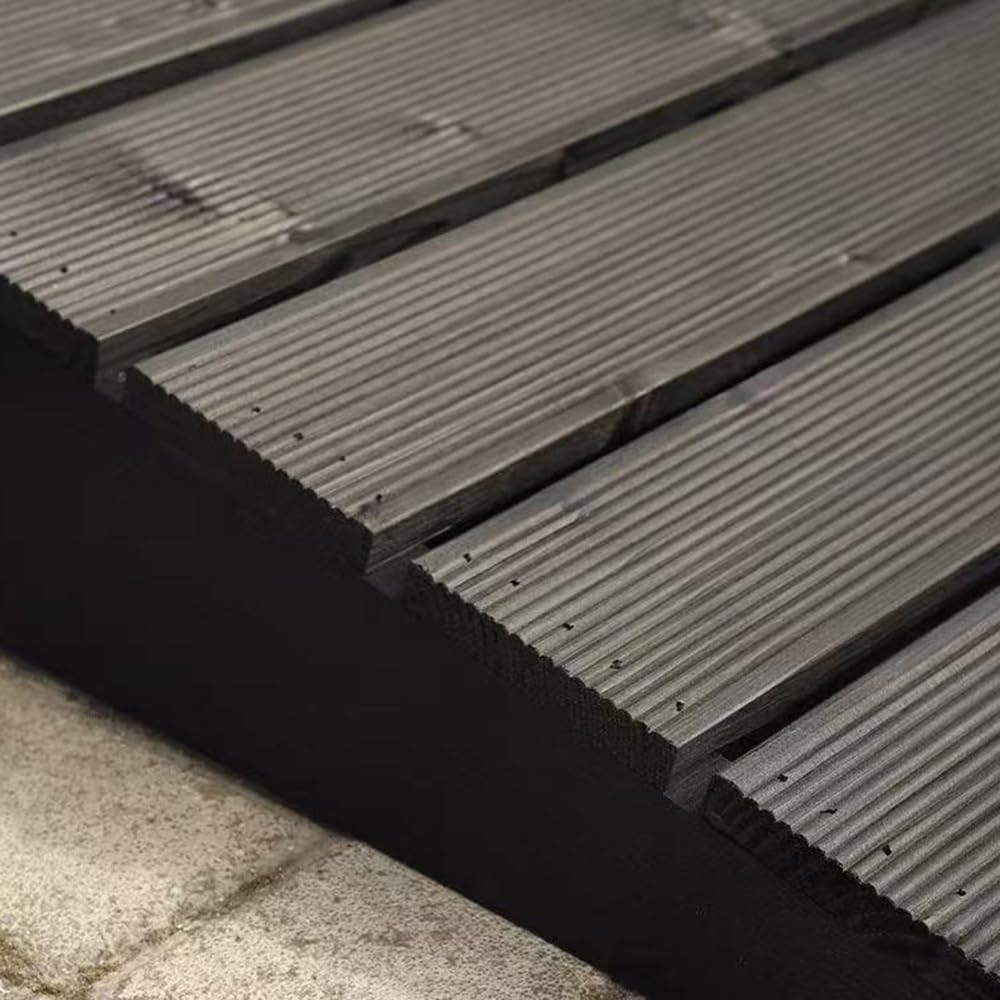 4' Rise Steps Ramp Wooden Slope Ramp For Driveway/Garage Door/Stair/Shed，Motorcycles Access Ramp，Threshold Ramp For Doorways，With Non-Slip Grooves(Grille black,19.6x35.4x3.9in)