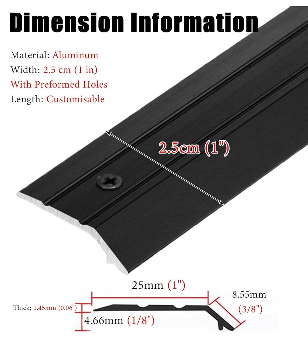 1 Inch Wide Aluminum Floor Threshold Strip -Carpet & Floor Transition Edging Trim with Preformed Holes(Black,160cm)