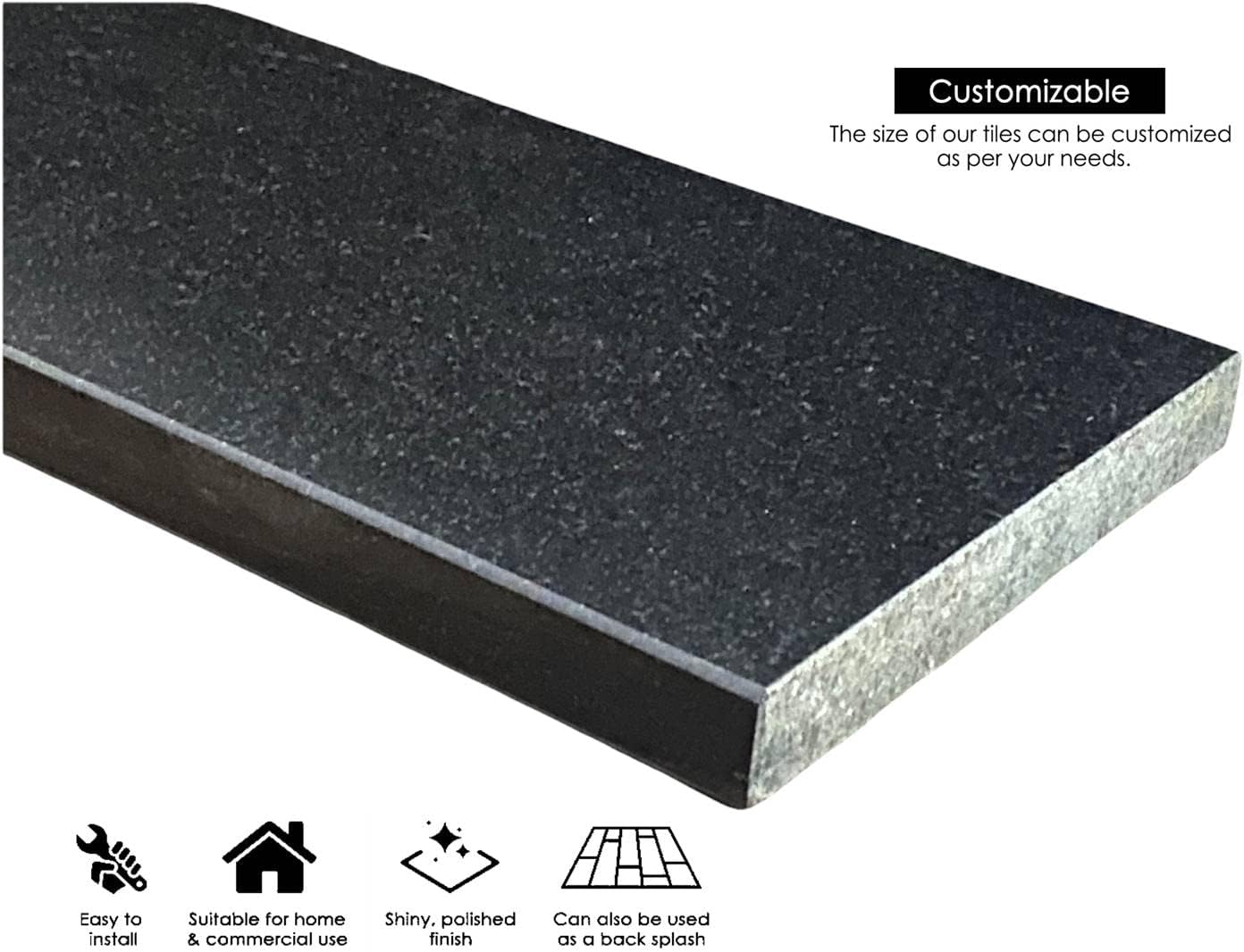 Tenedos Custom Absolute Black Granite Doorway Threshold (Marble Saddle) Polished for Shower Curb, Floor Transition, Bathroom Vanity Backsplash, Sill (Width: 5 inches, Thickness: 0.75 inches)