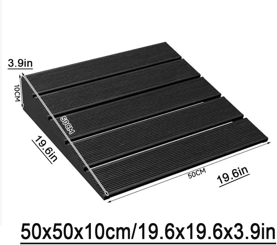 4' Rise Steps Ramp Wooden Slope Ramp For Driveway/Garage Door/Stair/Shed，Motorcycles Access Ramp，Threshold Ramp For Doorways，With Non-Slip Grooves(Grille black,19.6x19.6x3.9in)