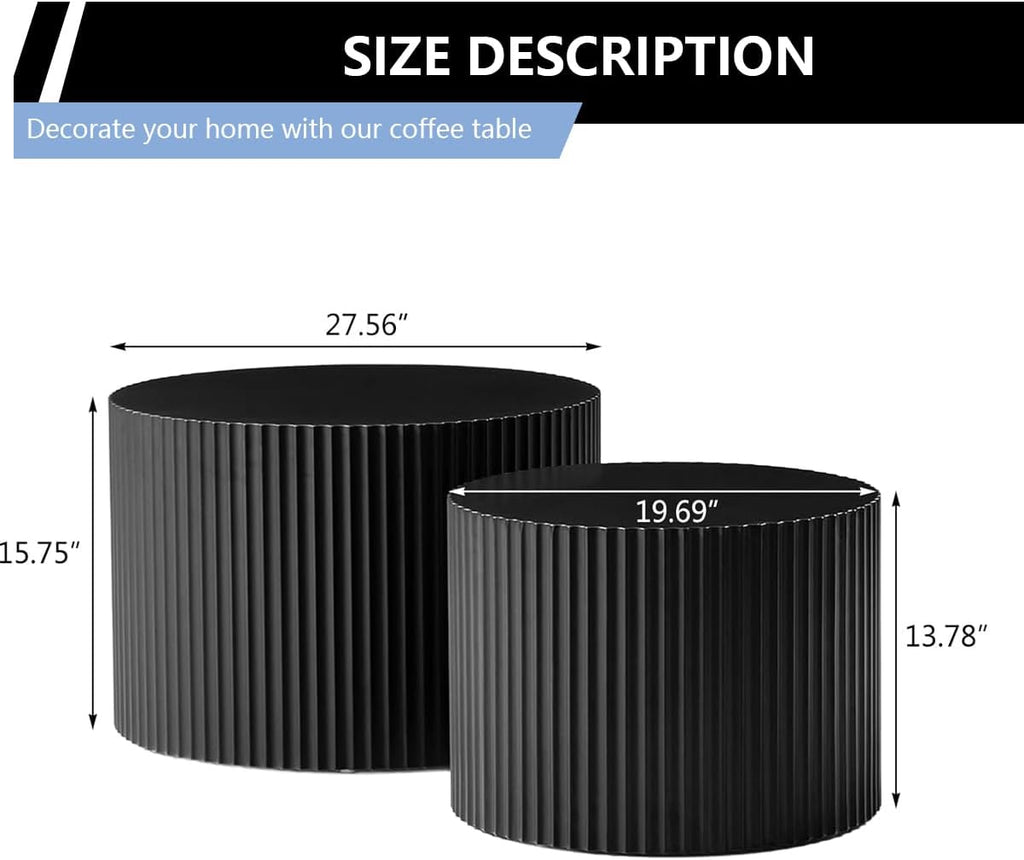 Round Coffee Table Set of 2 Modern Nesting Coffee Tables for Living Room Wave Stripe Round Coffee Table for Living Room Bedroom (D)
