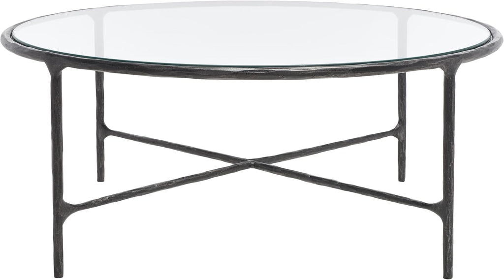 SAFAVIEH Couture Collection Jessa Black Metal/Tempered Glass Top Round Coffee Table (Fully Assembled)