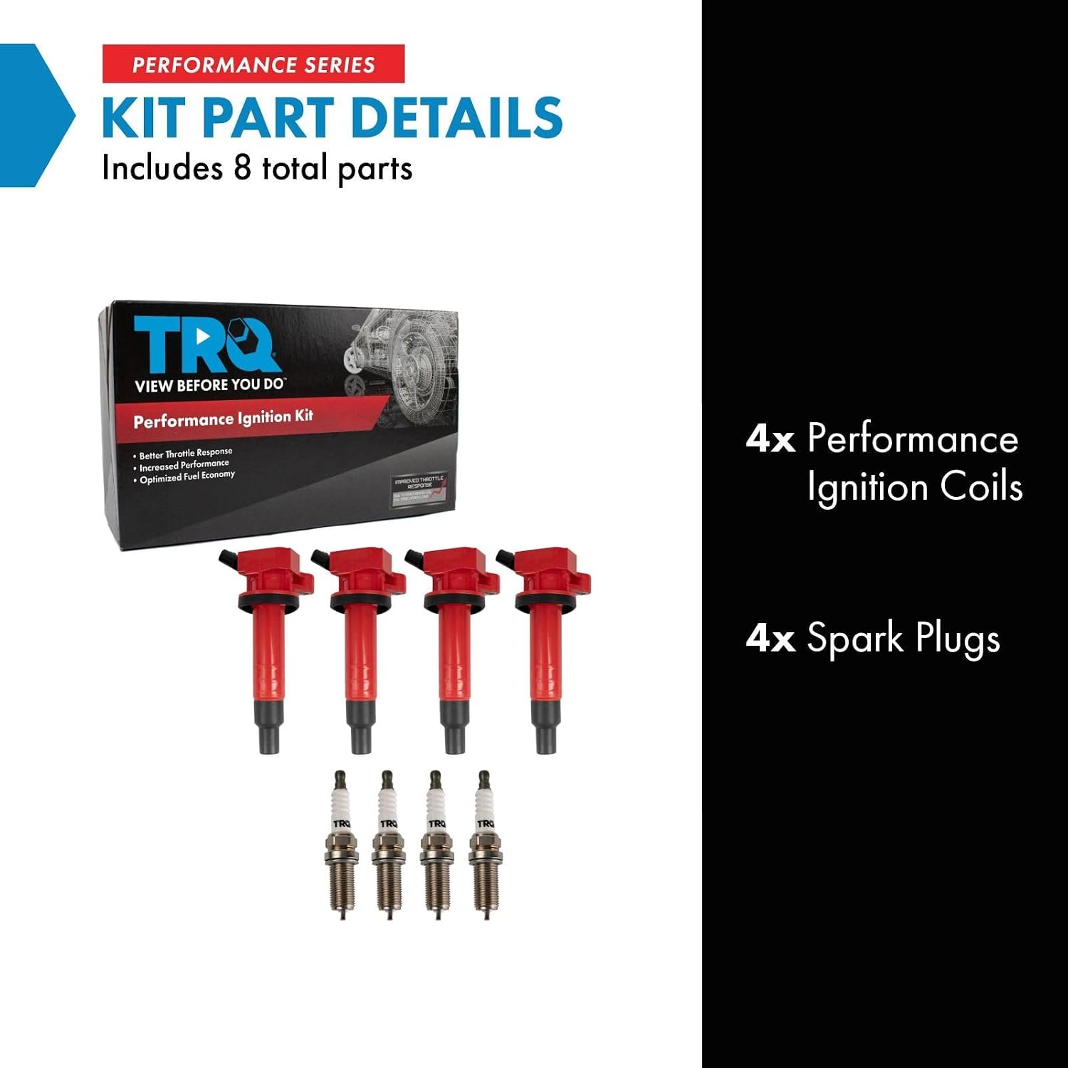 TRQ Ignition Coil and Spark Plug Kit 8 Piece Iridium Spark Plugs Compatible with 2000-2002 Chevrolet Prizm 2003-2008 Pontiac Vibe 2000-2005 Toyota Celica 2000-2008 Corolla Matrix MR2 Spyder