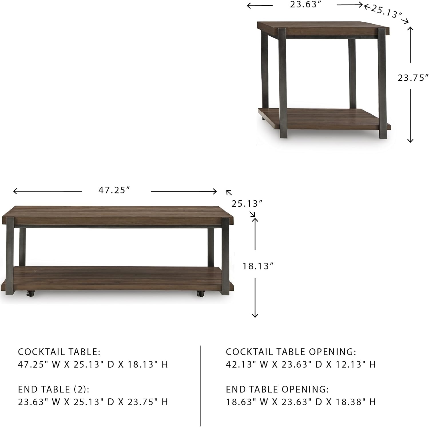 Signature Design by Ashley Trindwick Contemporary Table with Shelf and Casters, Set of 2, Gray & Dark Brown