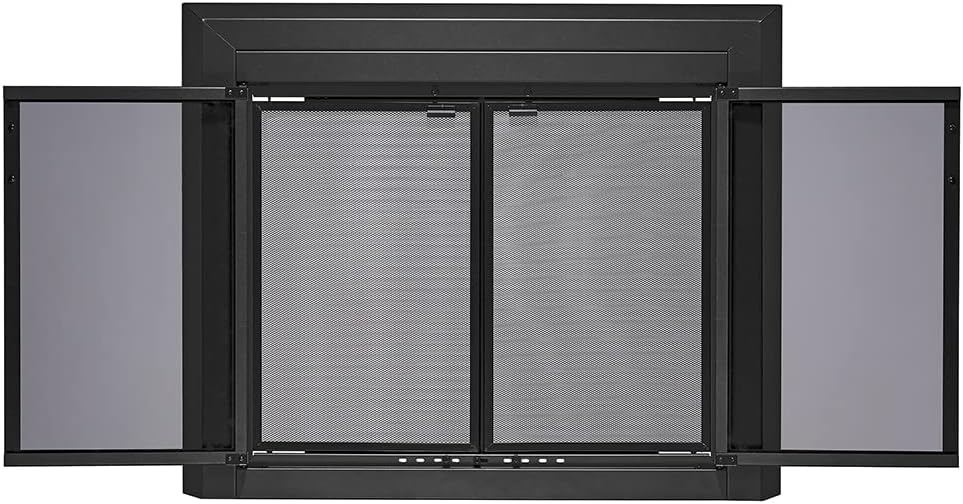 UniFlame - Logan - Cabinet-Style Fireplace Doors with Smoke Tempered Glass (Color: Black, Size: Medium - Fits Opening 30in to 37in W x 25.5in to 32.5in H)