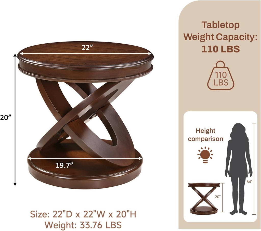 LKTART Living Room Coffee Table Set of 3, Oval Wood Coffee Table and Round End Tables Set of 2, Vintage Antique Coffee Table Sets with X-Shape Support,Walnut