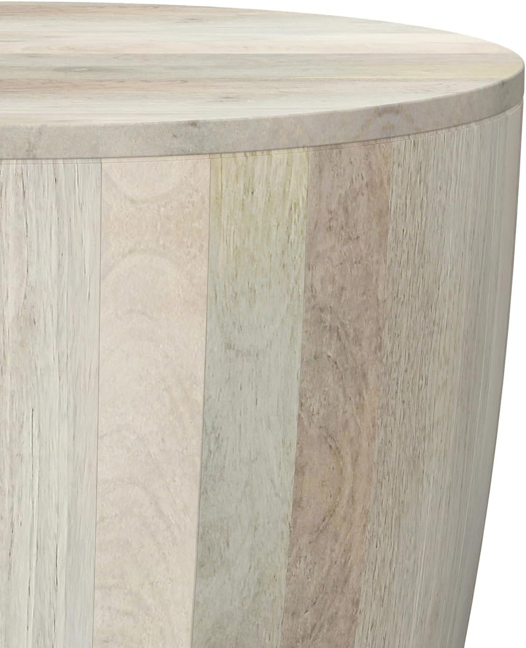 SIMPLIHOME Elmbrook End Table - 21 inch Wide Solid Mango Wood Round Drum Table with Vertical Panel Detailing in White Wash, Modern Nightstand or Plant Stand for Living Room or Bedroom, Assembled