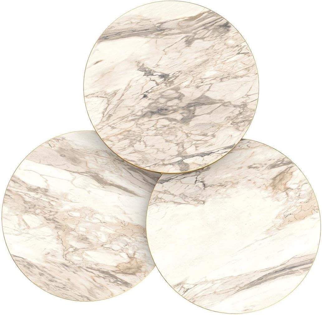 Set of 3 White Marble Nesting End Tables Round Wood Stacking Coffee Side Accent Table with Metal Legs for Living Room, Home Office, Nightstands for Bedroom