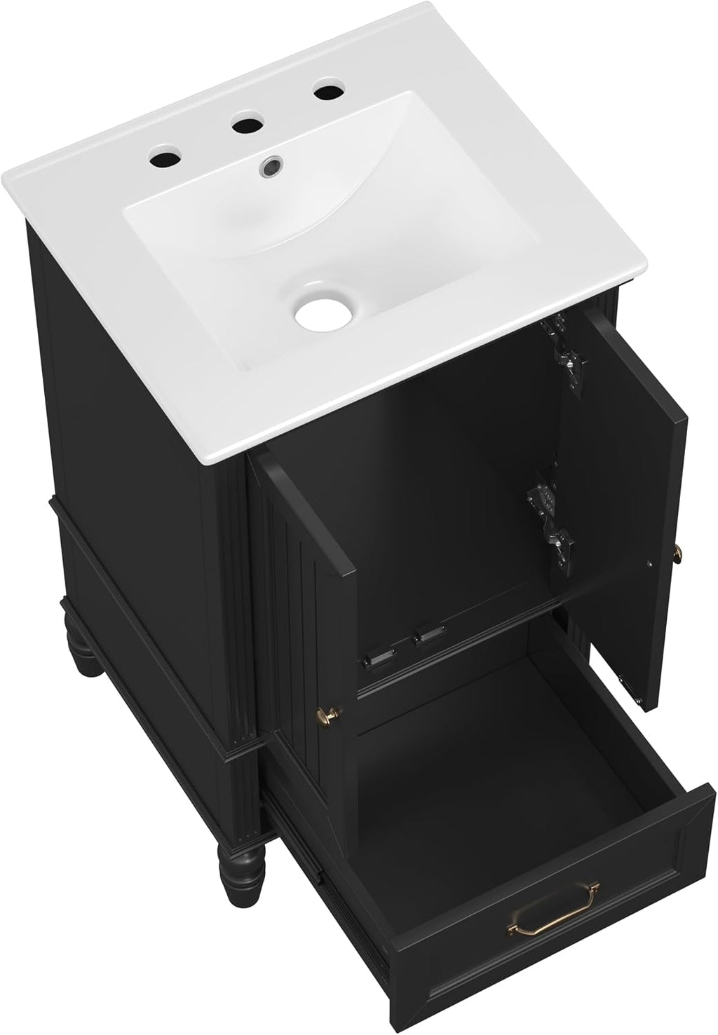 Stylish 20' Black Bathroom Vanity with Sink - Durable MDF Cabinet with 2 Doors, Adjustable Foot Pads, Drawer & Magnetic Door Stopper for Modern Homes
