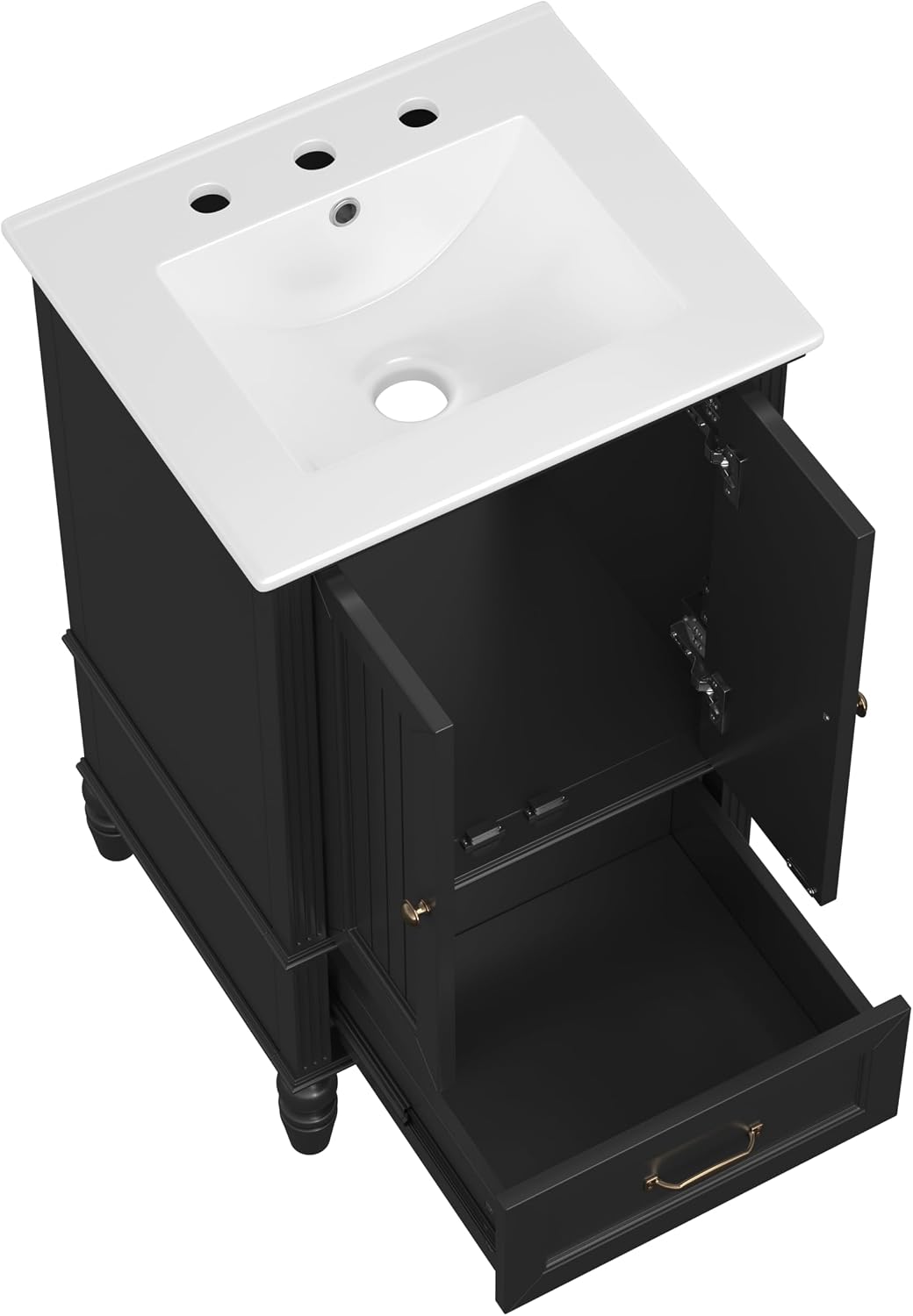 Stylish 20' Black Bathroom Vanity with Sink - Durable MDF Cabinet with 2 Doors, Adjustable Foot Pads, Drawer & Magnetic Door Stopper for Modern Homes