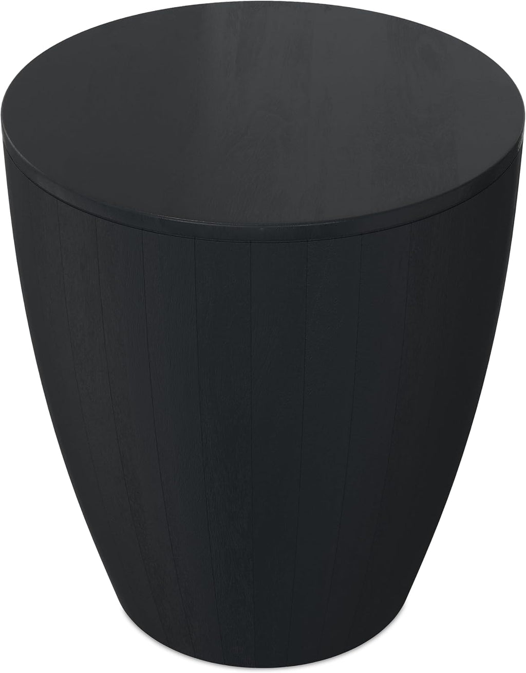 SIMPLIHOME Elmbrook End Table - 21 inch Wide Solid Mango Wood Round Drum Table with Vertical Panel Detailing in Black, Modern Nightstand or Plant Stand for Living Room or Bedroom, Assembled