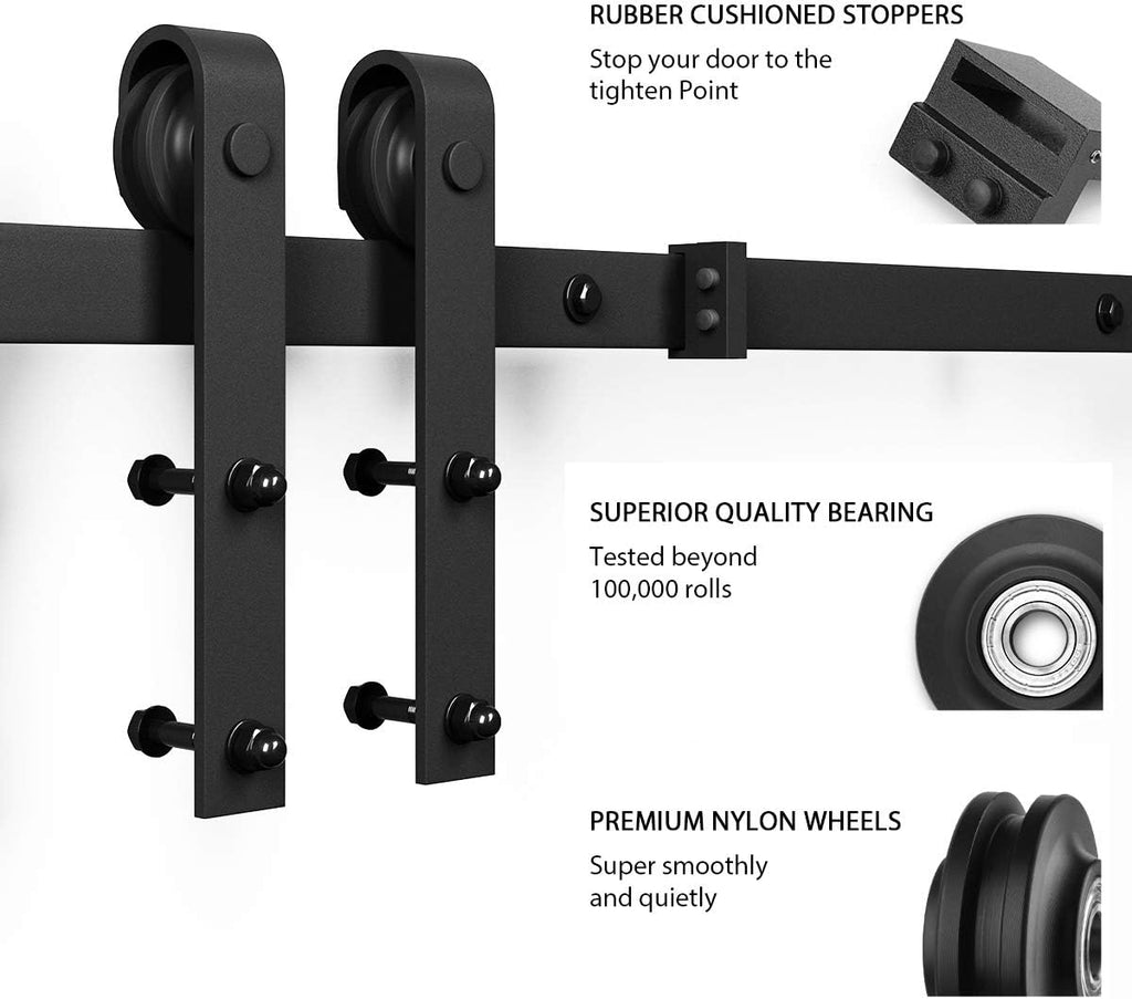 SMARTSTANDARD 11 FT Double Barn Door Hardware Kit, Sliding Door Track-Smoothly and Quietly -Includes Detailed Installation Fit 30'-33' Wide Doorpanel (J Shape Hanger) Black