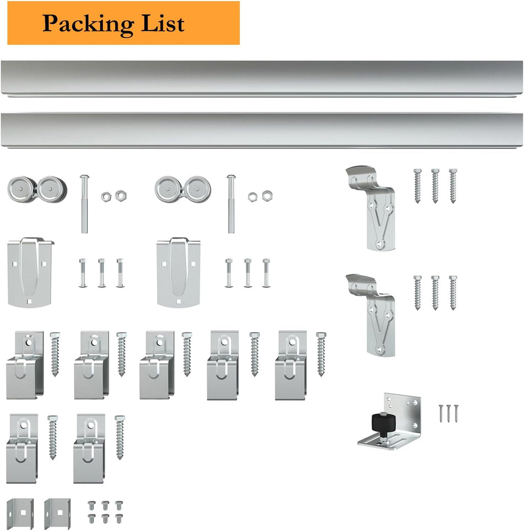 10FT Box Rail Exterior Barn Door Hardware Kit, Sliding Heavy Duty Barn Door Track, Wall Mount Barn Door Hardware with 5 Track Brackets(Silver)