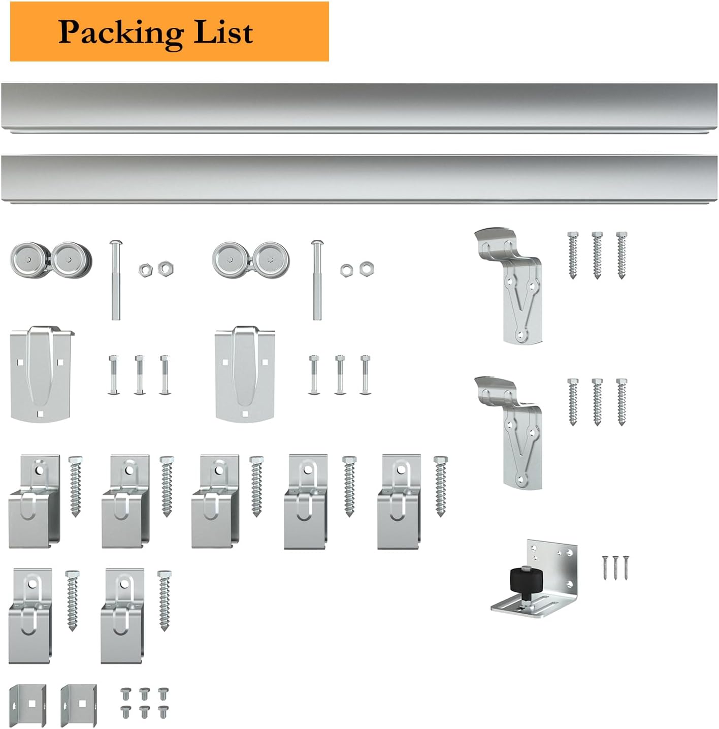 10FT Box Rail Exterior Barn Door Hardware Kit, Sliding Heavy Duty Barn Door Track, Wall Mount Barn Door Hardware with 5 Track Brackets(Silver)