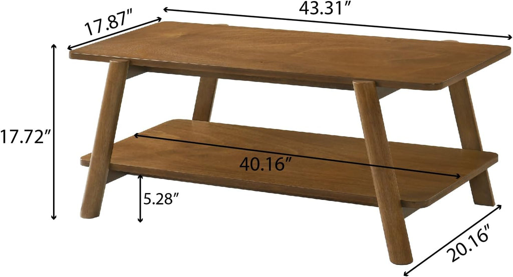 3-Piece Living Room Table Set, Coffee Table& Two End Tables, Side Table with Wood Storage Shelf for Living Room, Bedroom (Walnut, 43.3''L X 17.8''W X 17.72''H)