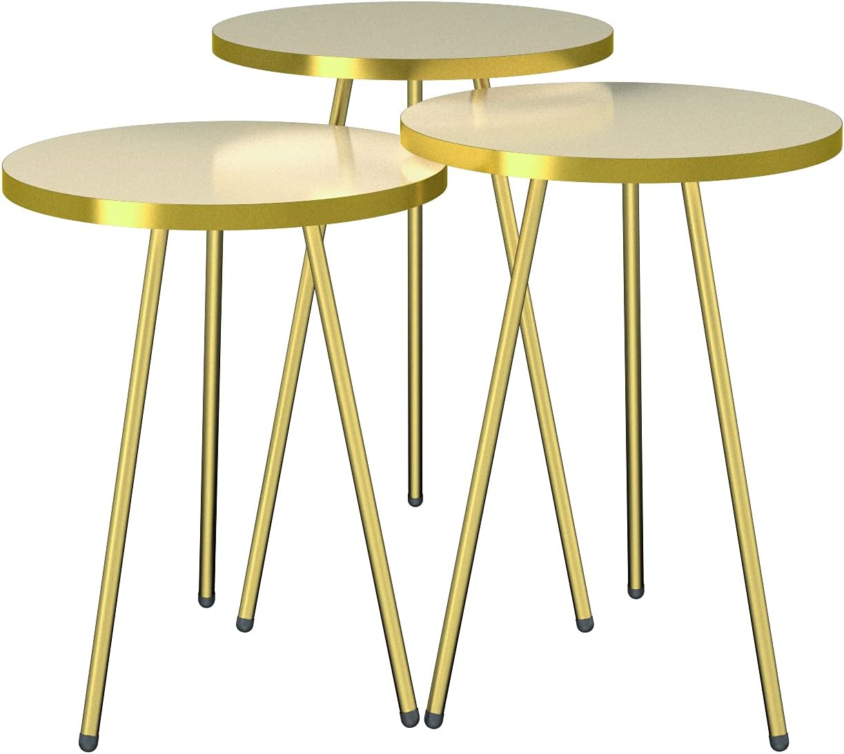 Set of 3 Nesting END Tables - Round Stacking Coffee Side Tables for Small Spaces, Nightstand Bedside Table for Living Room, Bedroom, Living Room, Balcony, NO-Tools Assembly (Beige/Gold, Sunset)