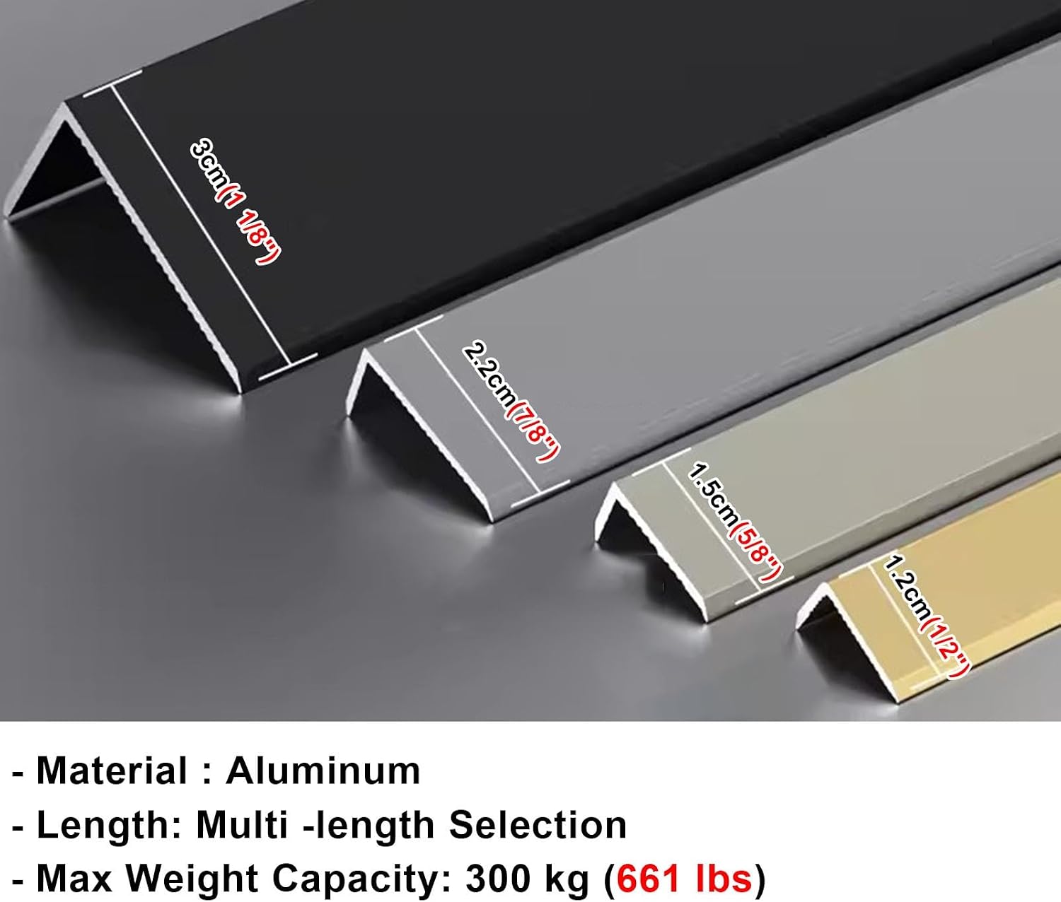 Gold Flooring Transition Strip Aluminum, Self Adhesive Stair Nosing for Wood to Tile/Doorways, Threshold/Stair Treads Decorative Edge Trim (Color : W 2.2cm(7/8in), Size : L160/63 in)
