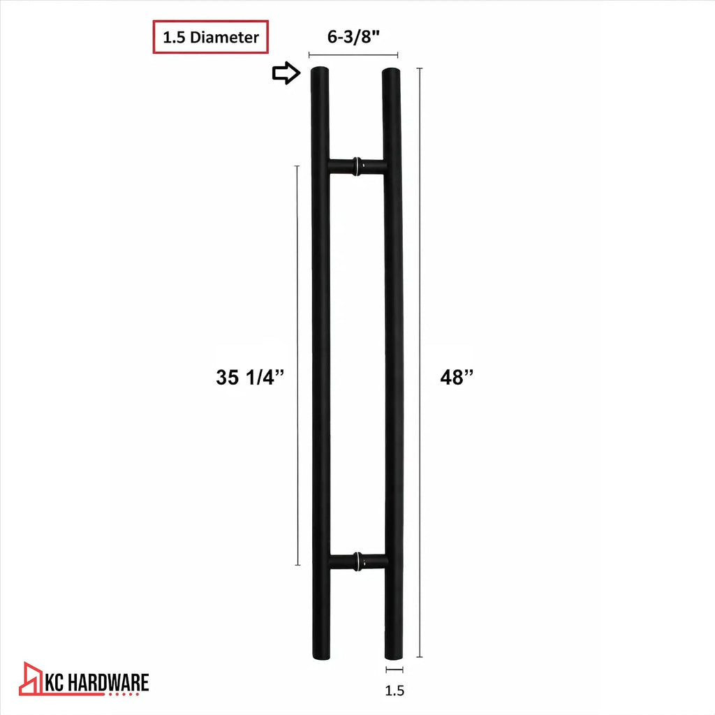 CBW Modern Contemporary 48 inches Round Bar Shape Ladder Stainless-Steel Door Handle Pull Bar Shower Entry Exterior Interior Stainless-Steel Matte Black Finish