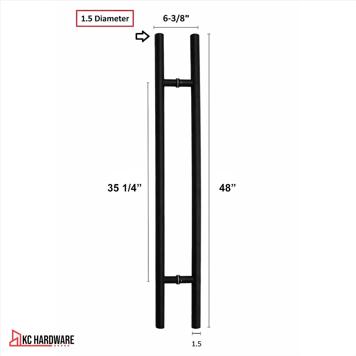CBW Modern Contemporary 48 inches Round Bar Shape Ladder Stainless-Steel Door Handle Pull Bar Shower Entry Exterior Interior Stainless-Steel Matte Black Finish