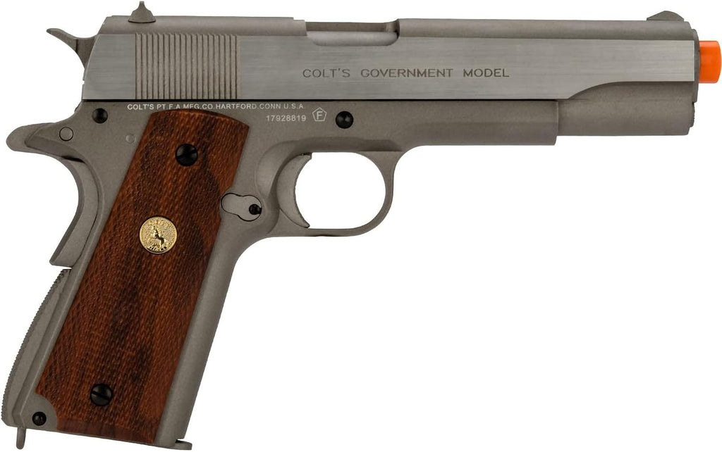 Evike Airsoft - Cybergun Colt Licensed Airsoft 1911 Tactical CO2-Powered GBB Blowback Airsoft Pistol by KWC (Model: Stainless Classic/Gun Only)