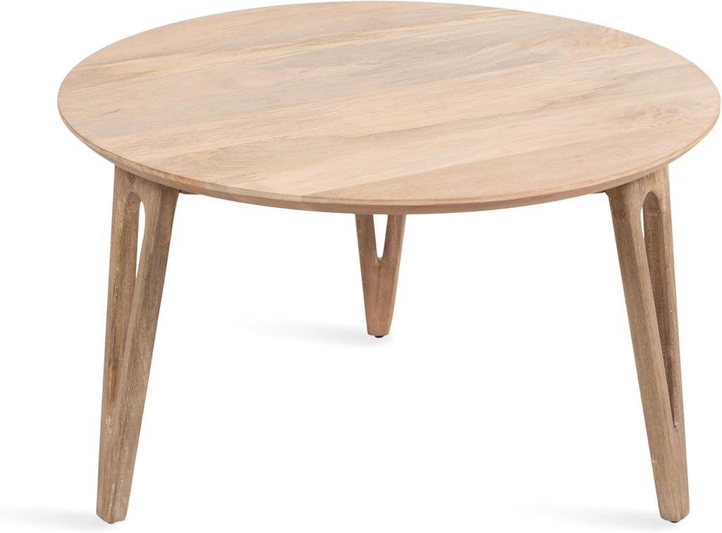 Kate and Laurel Kershaw Transitional Round Coffee Table; 30 x 30 x 19; Natural Wood; Circle Living Room Table with Solid Mango Wood Construction and Tapered Hairpin Legs