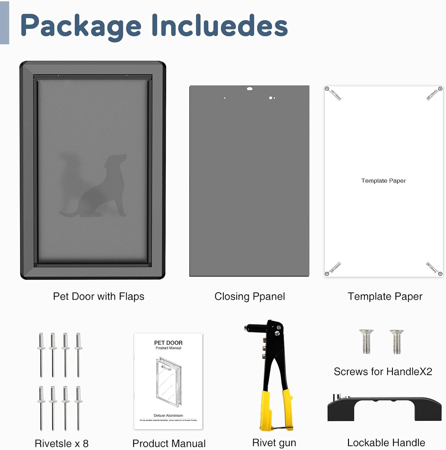 Aluminum XL Dog Door for Exterior Door,Open Size:24.4' H x 13.8' W,Heavy Duty Doggy Door with Enclosed Magnetic Flaps,Extreme Weather Doggie Doors (Balck, X-Large)