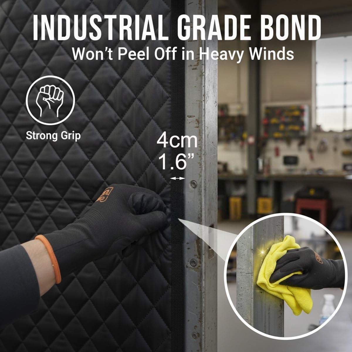 Garage Door Insulation Kit for Winter, Magnetic Thermal Screen Curtain for 2 Car Garage & Warehouse, Heavy Duty Soundproof Cotton Blanket, Windproof Draft Stopper Cover(Black,16x12FT)