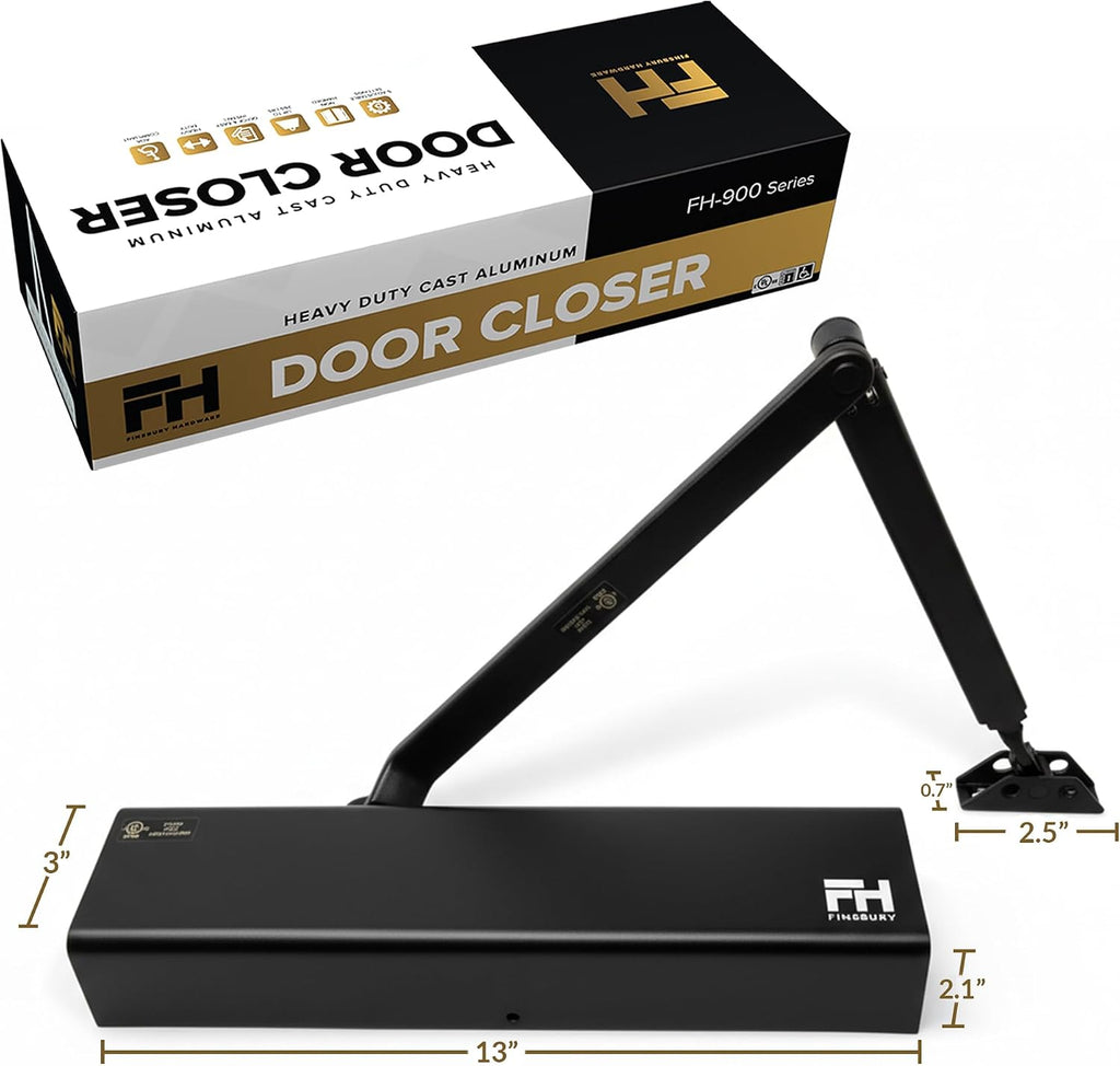 Finsbury Commercial Black Door Closer Automatic Heavy Duty High Traffic Adjustable ANSI/BHMA Grade 1 Standard, UL Listed ADA Compliant Hydraulic Backcheck Delayed Action Latch Speed 1-6 Power (Black)