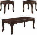 Furnifact Dark Cherry 3-Pc Wood Coffee and End Table Set with Stylish Finish, Durable Construction for Living Room, Compact and Functional Furniture Design
