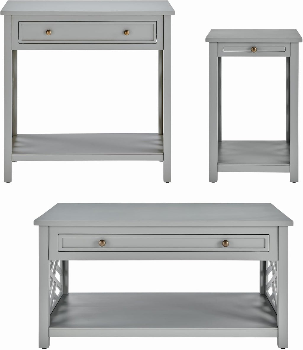Alaterre Furniture Coventry 36' Coffee, End Tray and Console/TV Table, Set of 3, Grey