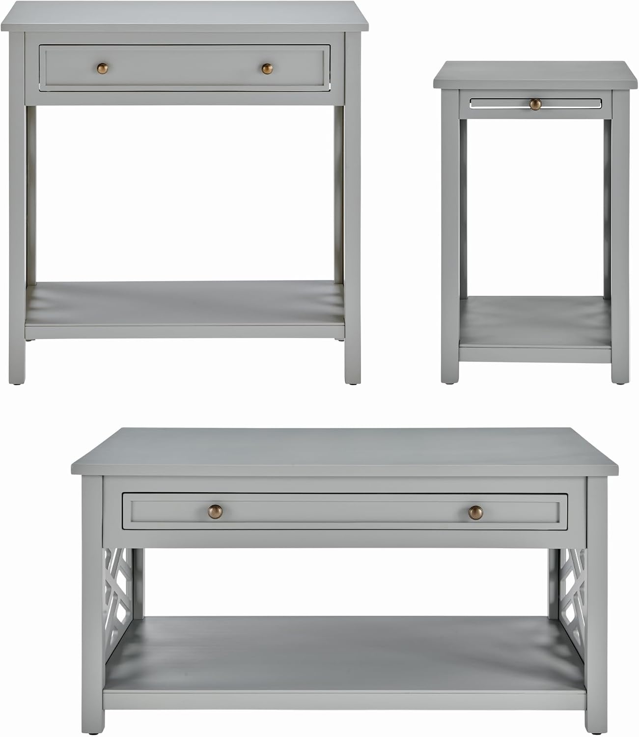 Alaterre Furniture Coventry 36' Coffee, End Tray and Console/TV Table, Set of 3, Grey