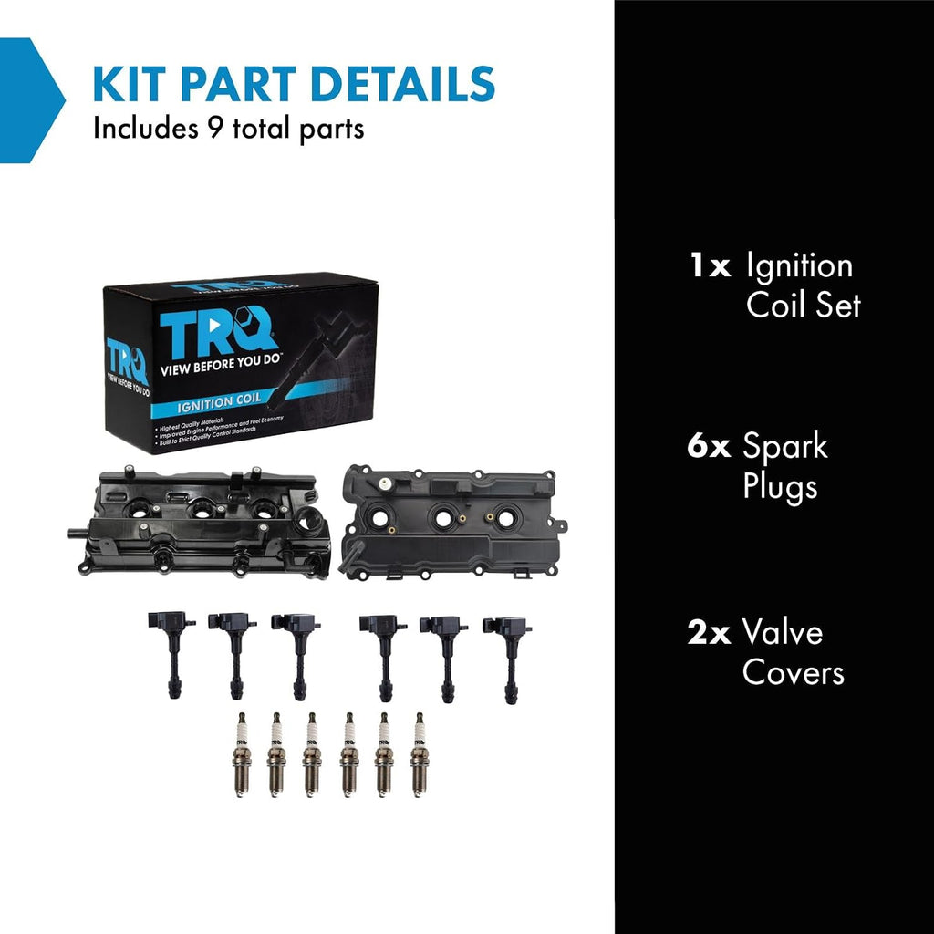 TRQ Ignition Coil & Spark Plug Kit Iridium 6 Piece Compatible with 2002-2004 Infiniti I35 2002-2006 Nissan Altima V6 3.5L 2002-2008 Maxima 2003-2007 Murano 2004-2009 Quest