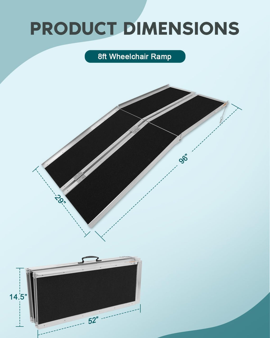 SCITOO 8ft Multifold Wheelchair Ramp Non-Skid for Steps Home Doorways | Multifold Wheelchair Ramp 8ft Non Skid Threshold Ramp Aluminum Foldable Mobility Scooter Ramp