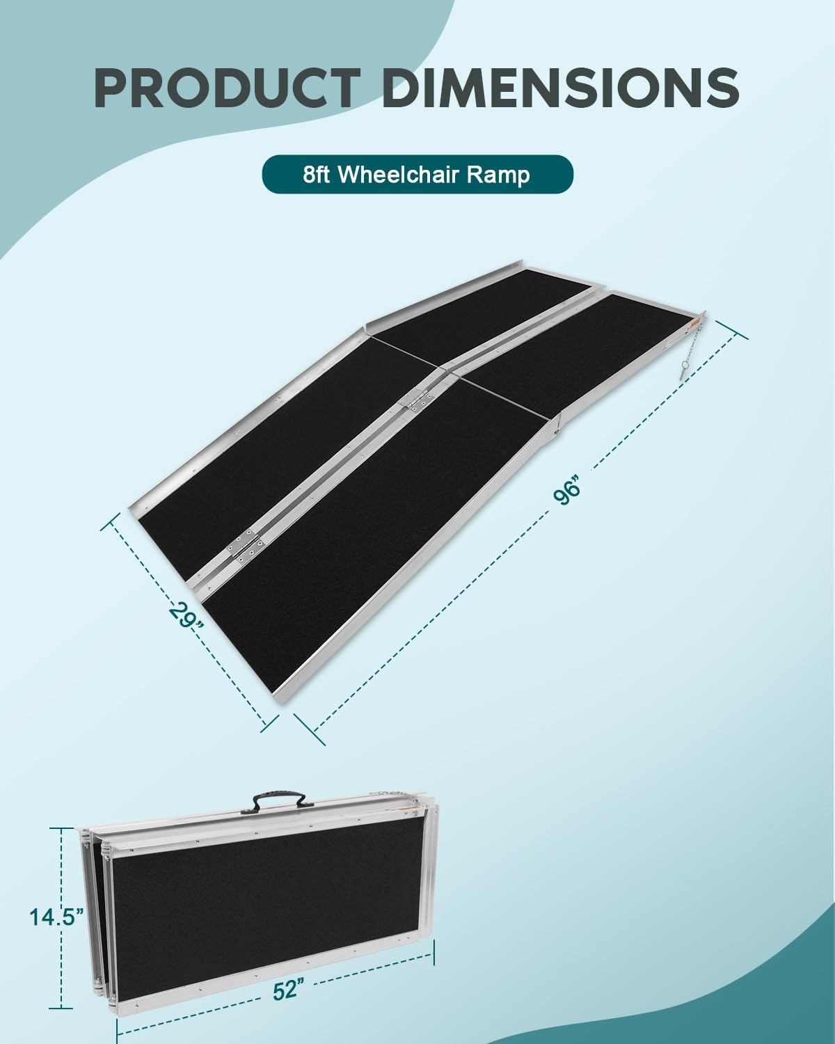 SCITOO 8ft Multifold Wheelchair Ramp Non-Skid for Steps Home Doorways | Multifold Wheelchair Ramp 8ft Non Skid Threshold Ramp Aluminum Foldable Mobility Scooter Ramp