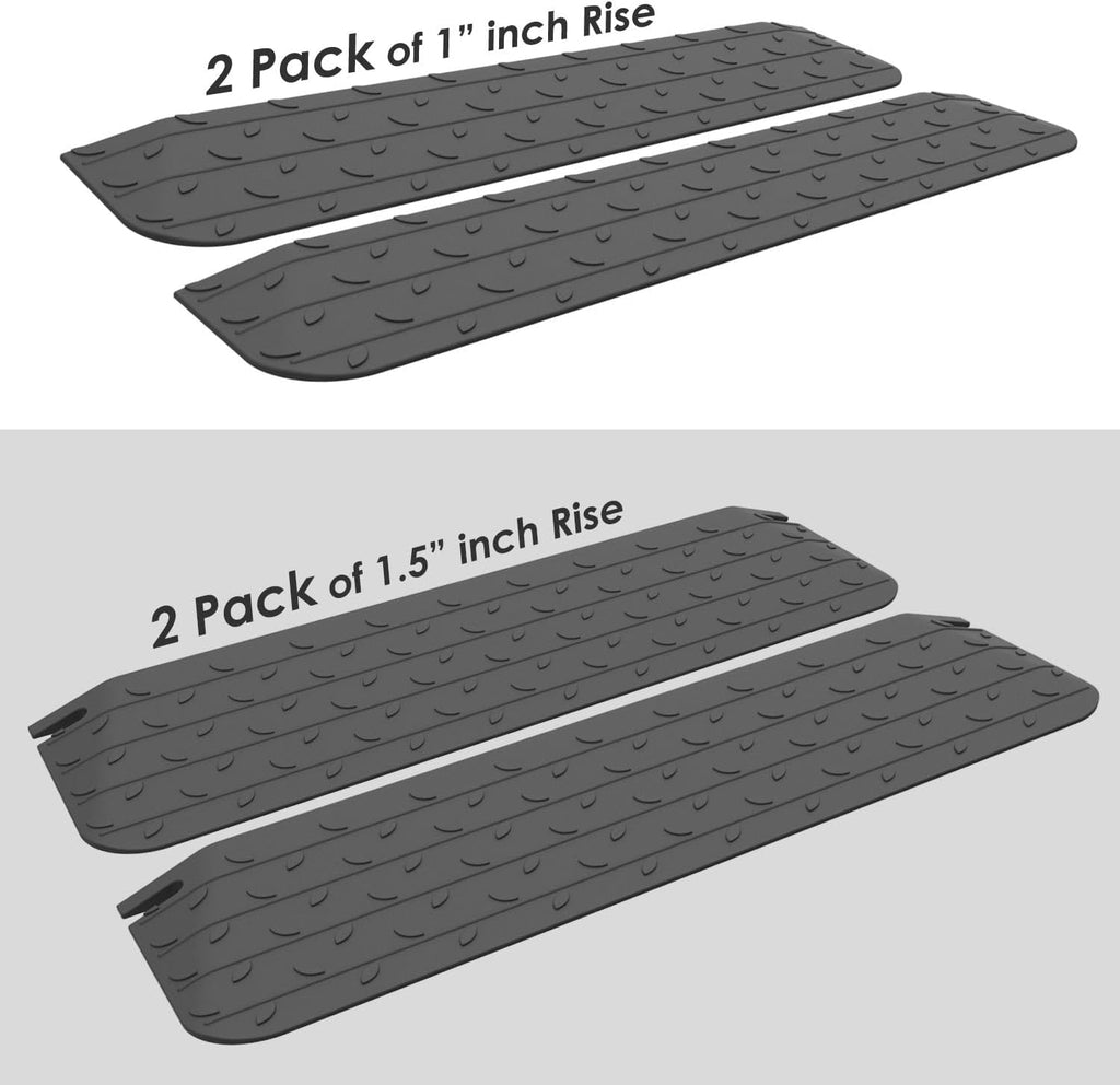 1'/1.5'/2'/2.5'/3'/3.5'/4' inch Rise Height Rubber Threshold Ramp, Cuttable Door Ramp, Anti-Slip Rubber Curb Ramps, for Wheelchair Scooter Black Wheelchair Ramp Doorway (1.0' Rise - 2Pack)