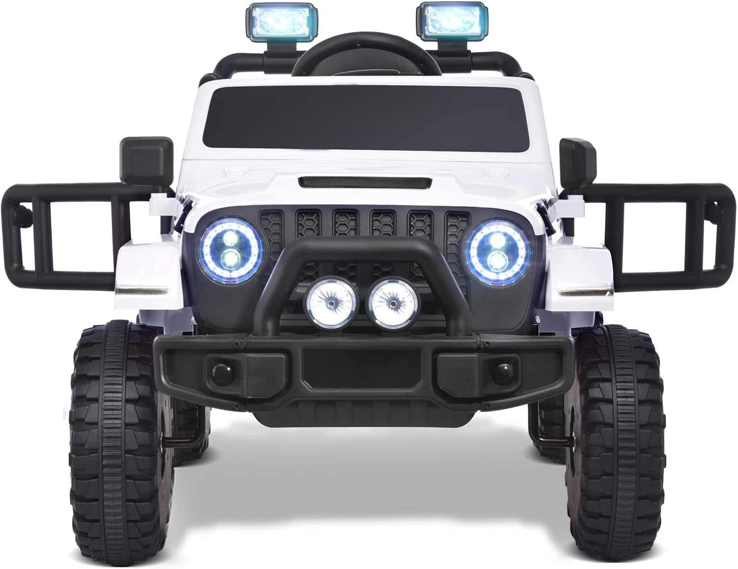 Joywhale 12V Kids Ride on Truck Battery Powered Motorized Car Electric Vehicle for Kids, with Remote Control, 4-Wheel Suspension, LED Lights, Music & FM, Seat Belt, Portable Handle, White