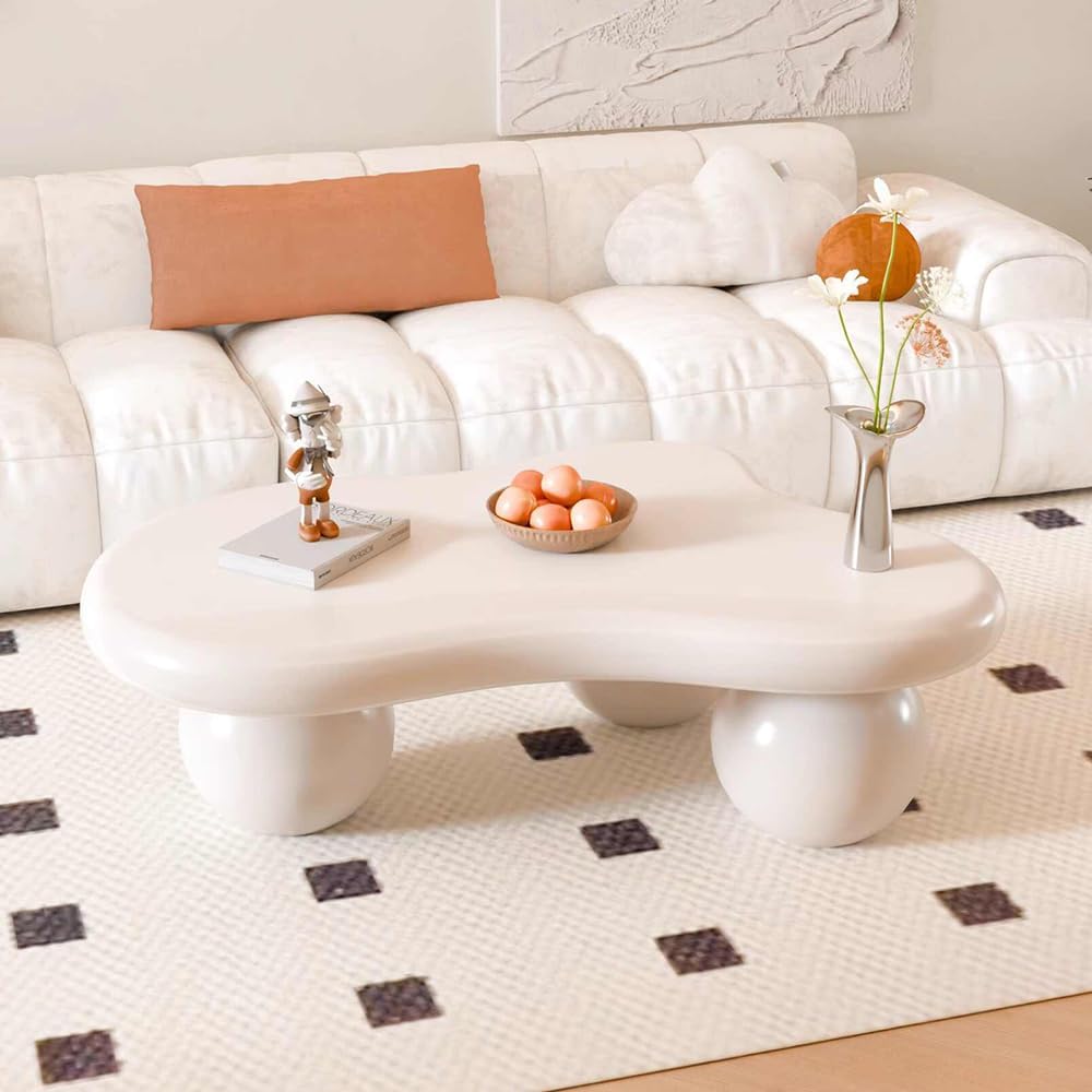 Cloud Coffee Table for Living Room Modern Irregular Coffee Table Asymmetrical Unique Center Table (C White 46in)