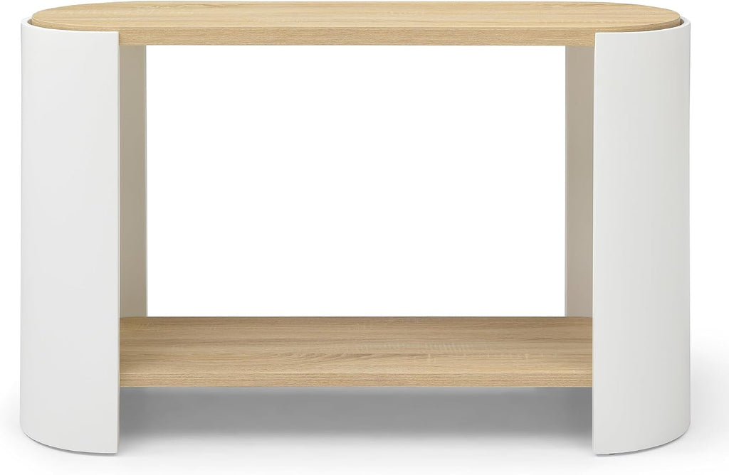 48'' End Table for Living Room, Modern Wood Side Table with 2-Layer Storage Shelves, Contemporary Unique Sofa Table for Apartment, Small Space, Easy Assembly, Natural White