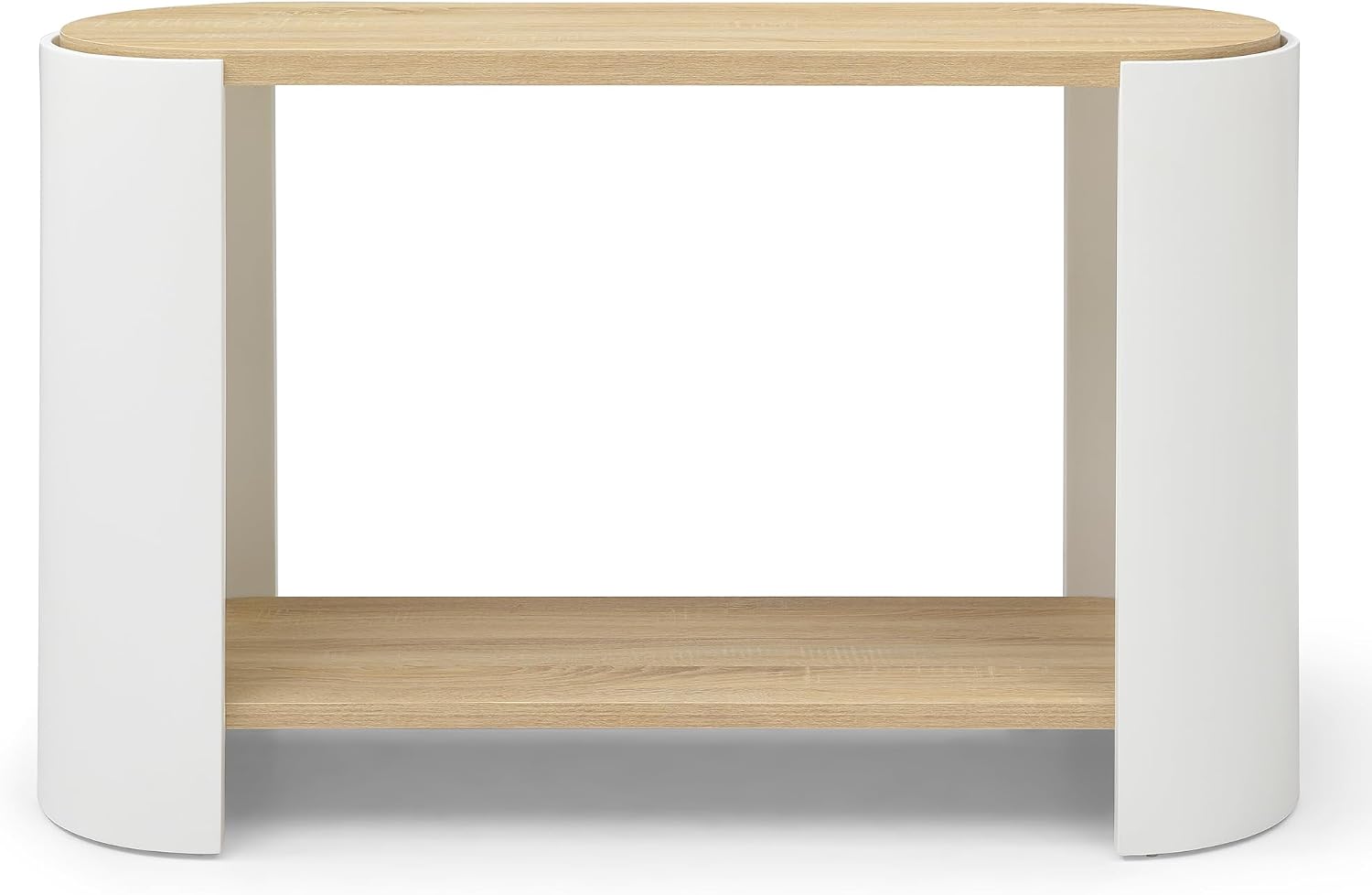 48'' End Table for Living Room, Modern Wood Side Table with 2-Layer Storage Shelves, Contemporary Unique Sofa Table for Apartment, Small Space, Easy Assembly, Natural White