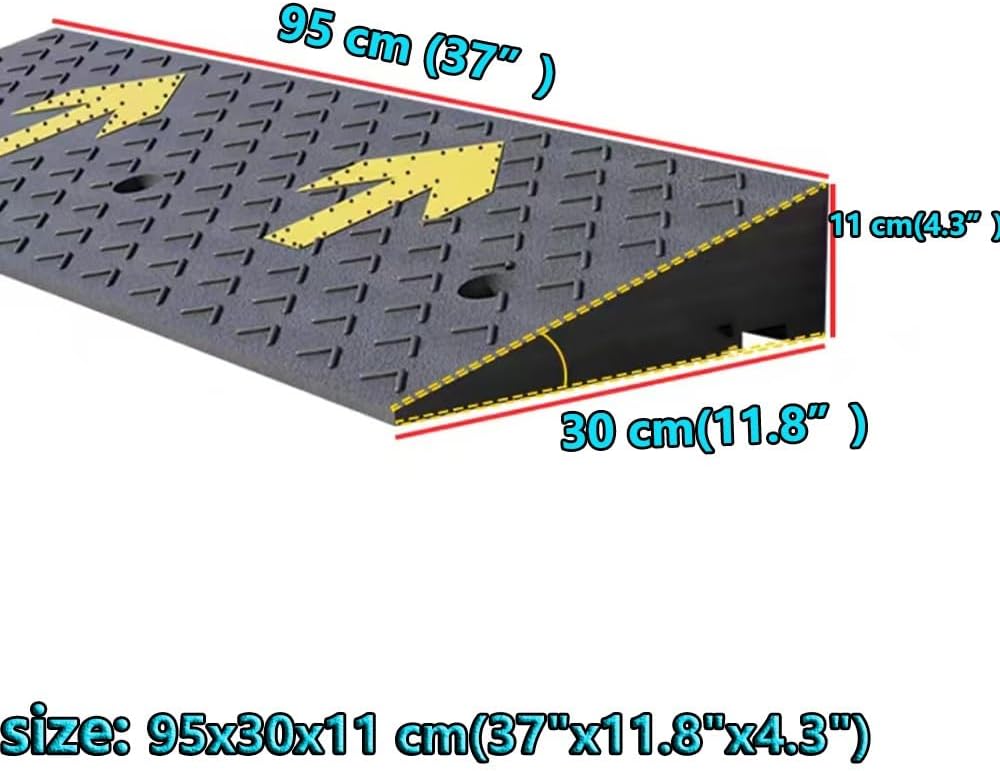 Heavy Duty Cars Curb Ramps, 2' 5' 7' Rise Wheelchair Ramp, Portable Rubber Driveway Ramps Threshold Ramp for Doorway Sidewalk Garage Warehouse(95x30x11 cm(37'x11.8'x4.3'))