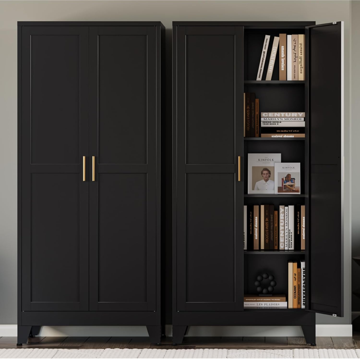 Bevivog Black Tall Bathroom Storage Cabinet, 71' Tall Utility Pantry Cabinets with Doors and Shelves, Metal Storage Cabinet for Garage Office Kitchen Pantry Laundry Room