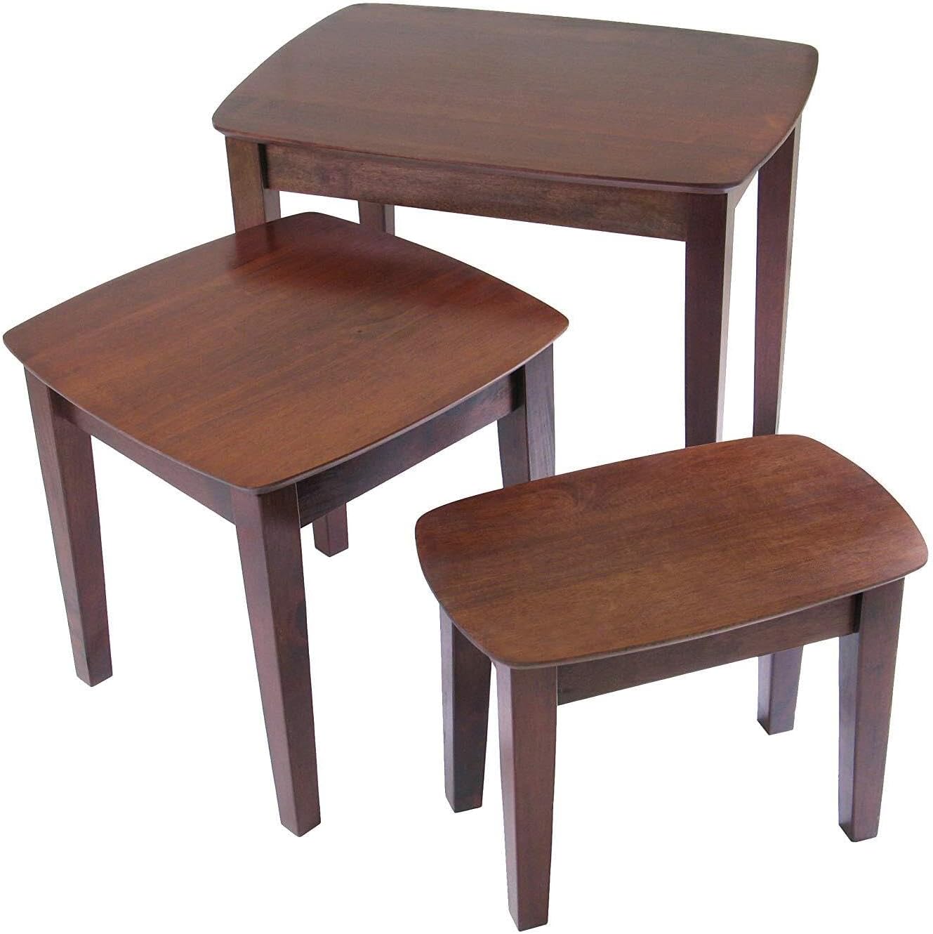 HomeStock Nesting Table Set - 3 Piece Solid Wood Tables - Living Room Coffee Accent Tables - Antique Walnut Finish