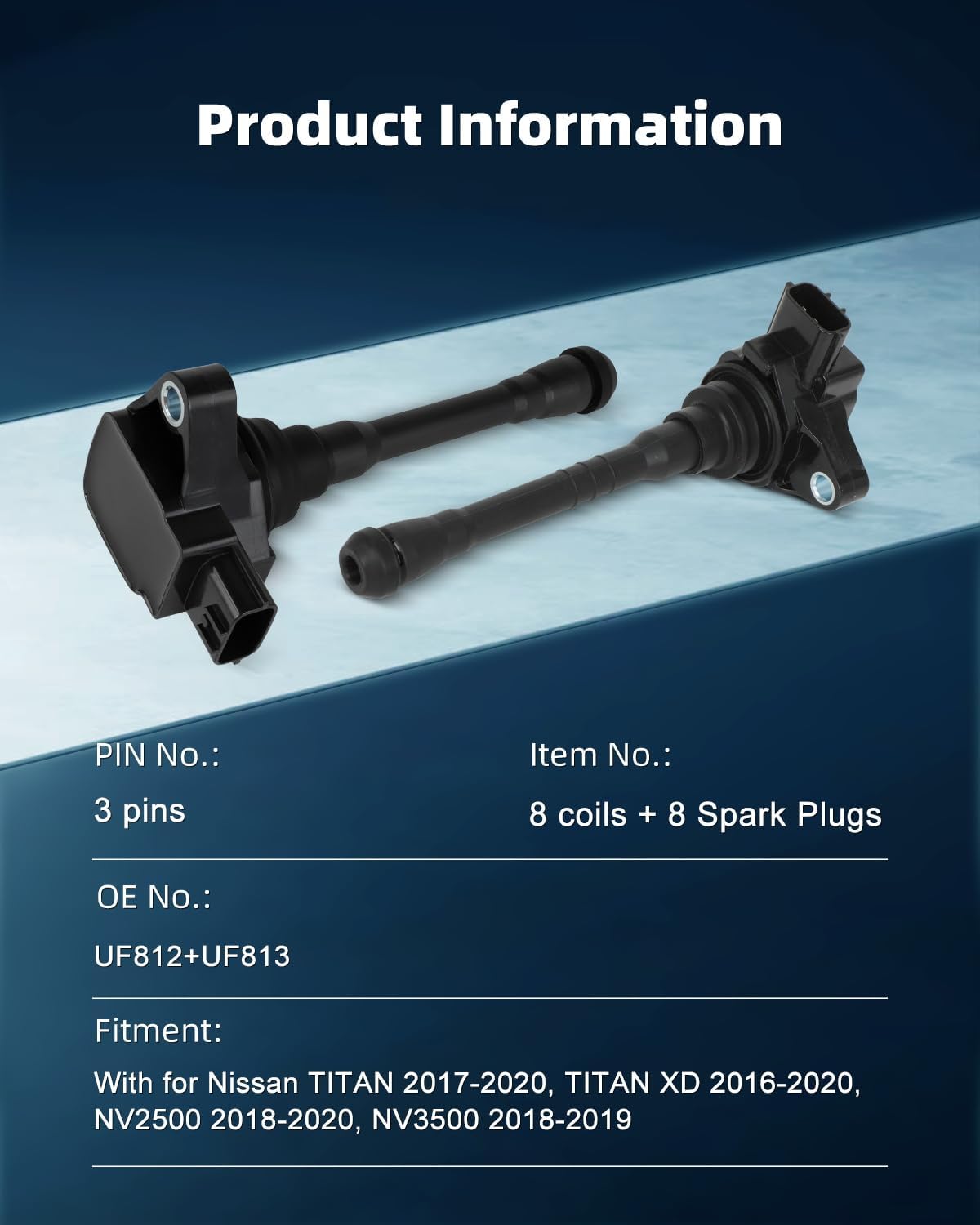 ECCPP 8 ignition coils with 8 iridium Spark Plugs,UF812+ UF813,coils packs,for Nissan TITAN 2017-2020,TITAN XD 2016-2020,NV2500 2018-2020,NV3500 2018-2019C998,GN10880,UF812